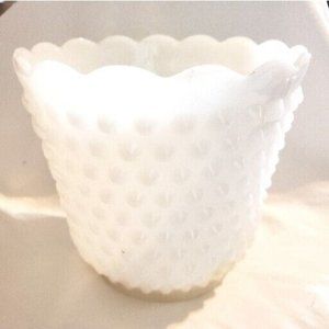 Fire King Hobnail Milk Glass Scalloped White Vintage Vase Planter Bowl 4 x 5"